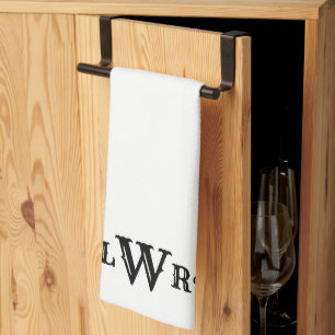 Three Letter Monogram Custom Elegant Black & White Tea Towel