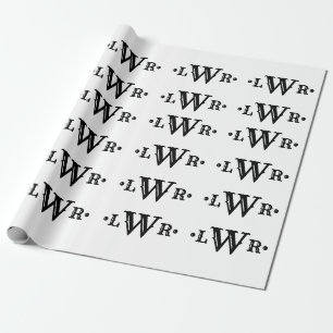 Three Letter Monogram Custom Elegant Black & White Wrapping Paper