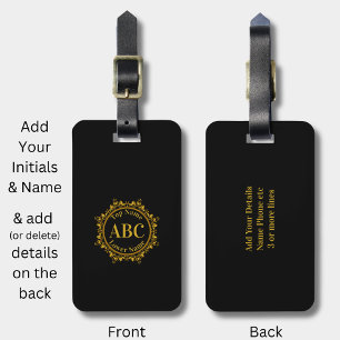 Three Letter Monogram & Name in Gold Circle Frame  Luggage Tag