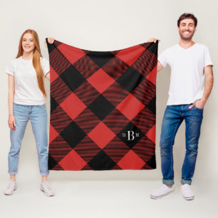 Three Letter Monogram Red Buffalo Check Fleece Blanket