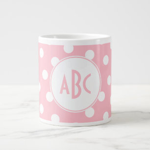 Three Letter Monogrammed Pink and White Polka Dots Large Coffee Mug