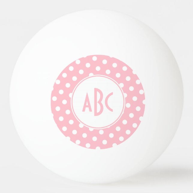 Three Letter Pink and White Polka Dots Monogram Ping Pong Ball (Front)