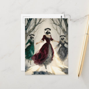 Three levitating women vintage telephone heads postcard