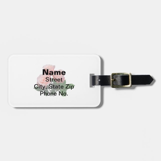 Three Light Pink Roses Luggage Tag (Front Horizontal)