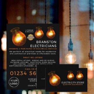 Three Lightbulbs, Electrician Advertising Flyer