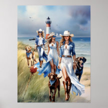 Three Lighthouse Coastal Cowgirl Dog Walkers