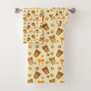 Three little bears pattern bath towel set