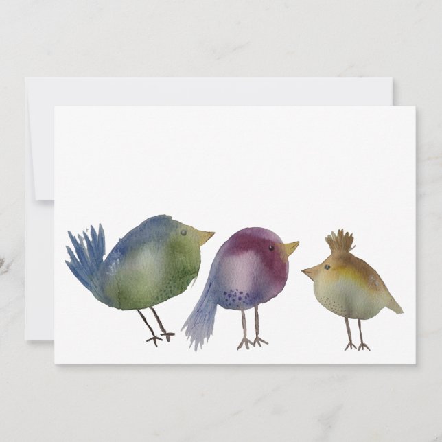 Three Little Birds, Watercolor Painting Thank You Card (Front)