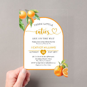 Three Little Cuties are on the Way Baby Shower Acrylic Invitations