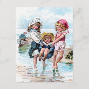 Three Little Girls Playing at the Beach Postcard