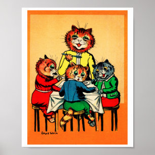 Three Little Kittens and Mother, Louis Wain Poster