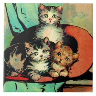 three little kittens ceramic tile