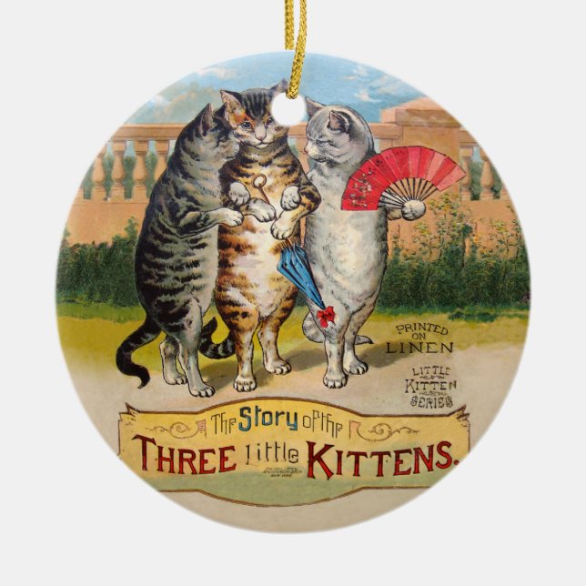 Three Little Kittens Mother Goose Illustration Ceramic Tree Decoration (Front)