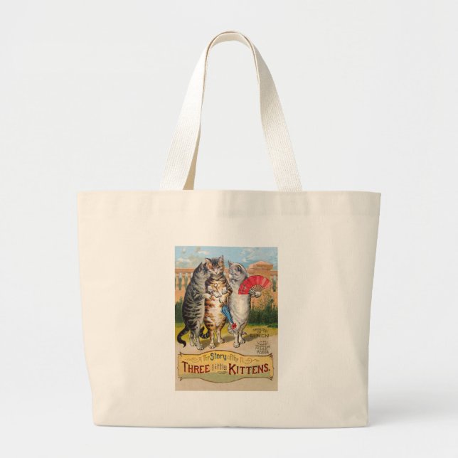 Three Little Kittens Mother Goose Illustration Large Tote Bag (Front)