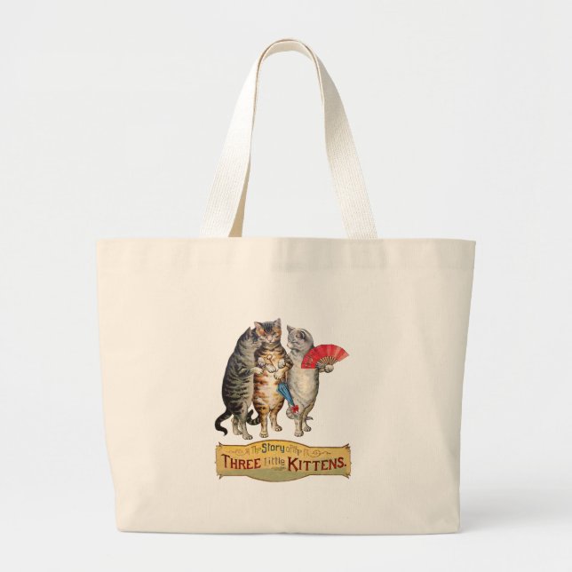 Three Little Kittens Mother Goose Illustration Large Tote Bag (Front)