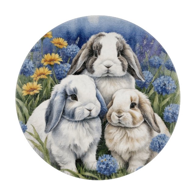 Three Little Lop Bunnies Cutting Board (Front)