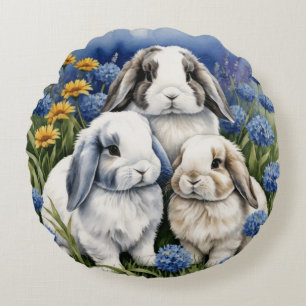 Three Little Lop Bunnies Round Cushion
