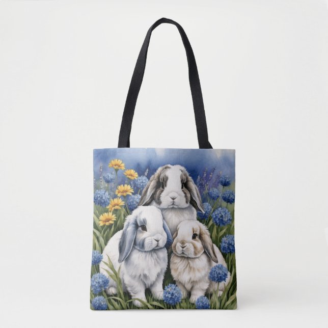 Three Little Lop Bunnies Tote Bag (Front)