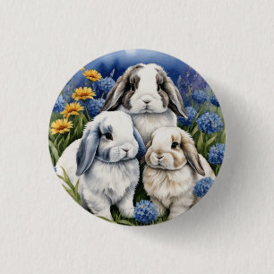 Three Little Lop Bunny Rabbits 3 Cm Round Badge