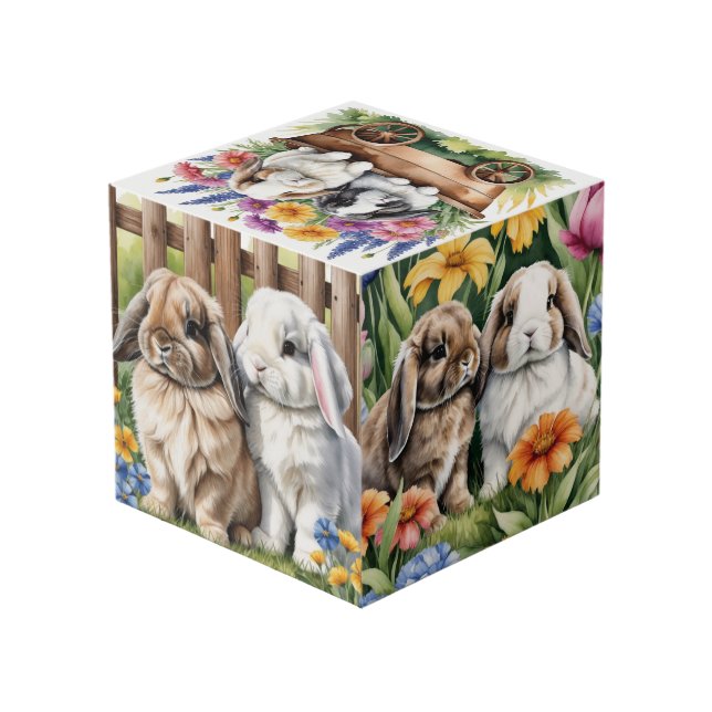 Three Little Lop Bunny Rabbits  Cube (Back Angled)