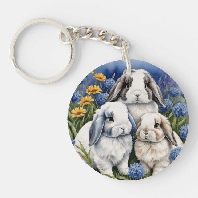 Three Little Lop Bunny Rabbits Key Ring (Front)
