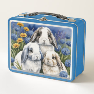 Three Little Lop Bunny Rabbits  Metal Lunch Box