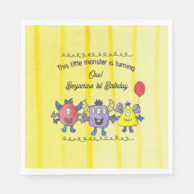 Three Little Monsters Kids Birthday Paper Napkin