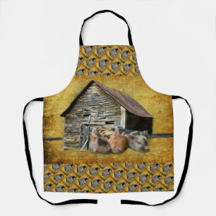 Three Little Pigs At The Rustic Barn Snoozing Apron