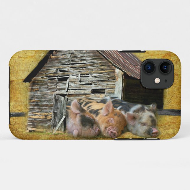 Three Little Pigs At The Rustic Barn Snoozing Case-Mate iPhone Case (Back (Horizontal))