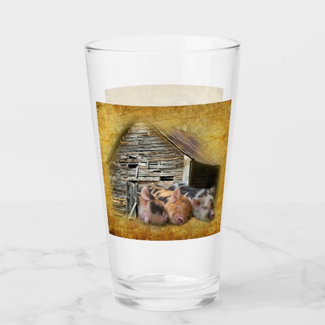 Three Little Pigs At The Rustic Barn Snoozing Glass (Front)