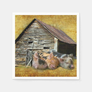 Three Little Pigs At The Rustic Barn Snoozing Napkin