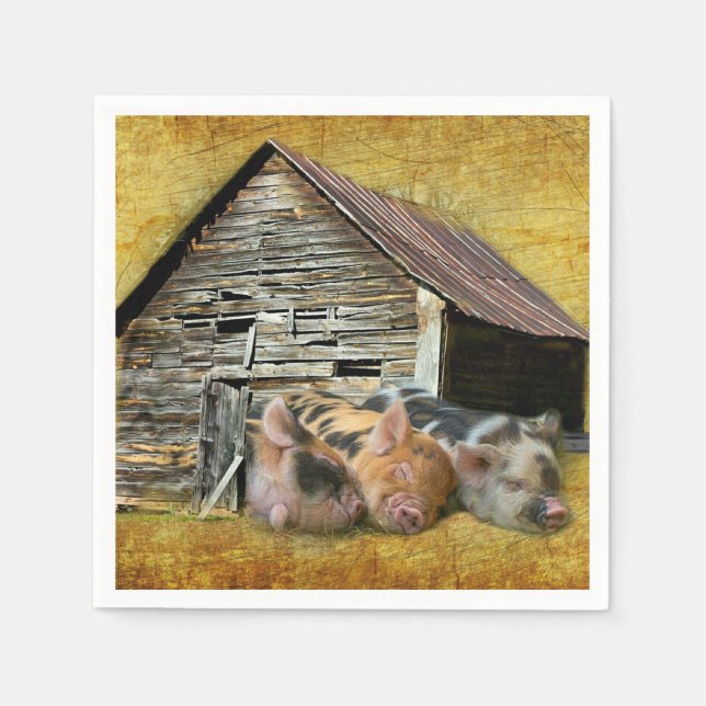 Three Little Pigs At The Rustic Barn Snoozing Napkin (Front)