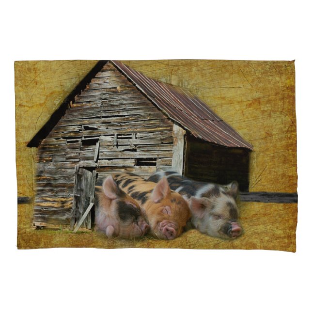 Three Little Pigs At The Rustic Barn Snoozing Pillowcase (Front)