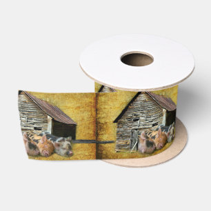 Three Little Pigs At The Rustic Barn Snoozing Satin Ribbon