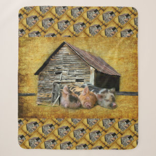 Three Little Pigs At The Rustic Barn Snoozing Sherpa Blanket