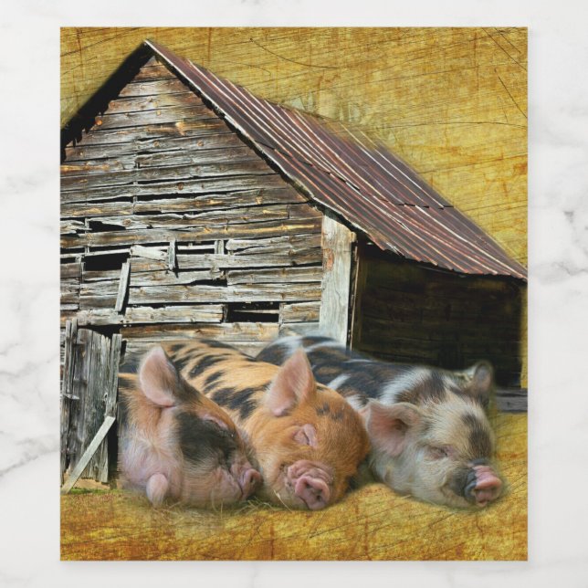 Three Little Pigs At The Rustic Barn Snoozing Wine Label (Single Label)
