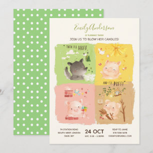 Three Little Pigs & Big Bad Wolf Birthday Invitation