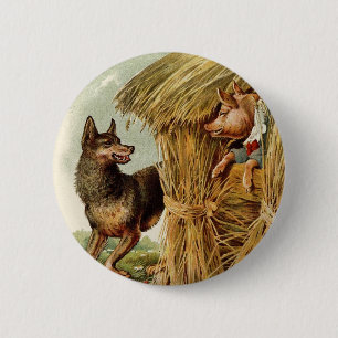Three Little Pigs Big Bad Wolf, Vintage Fairy Tale 6 Cm Round Badge