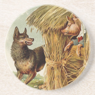 Three Little Pigs Big Bad Wolf, Vintage Fairy Tale Coaster