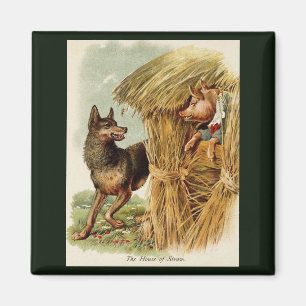 Three Little Pigs Big Bad Wolf, Vintage Fairy Tale Magnet