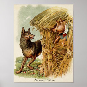 Three Little Pigs Big Bad Wolf, Vintage Fairy Tale Poster