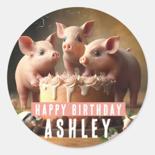 Three little pigs Birthday Cake Classic Round Sticker