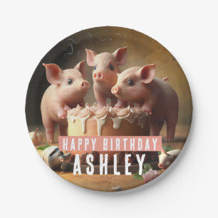 Three little pigs Birthday Cake Paper Plate