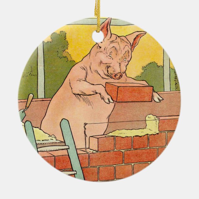 Three Little Pigs: Bricks to Build a House Ceramic Tree Decoration (Back)