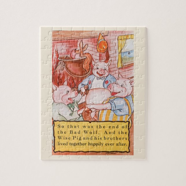 Three Little Pigs Cooking Wolf, Vintage Fairy Tale Jigsaw Puzzle (Vertical)