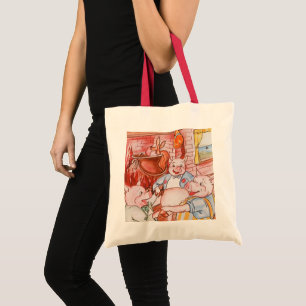 Three Little Pigs Cooking Wolf, Vintage Fairy Tale Tote Bag