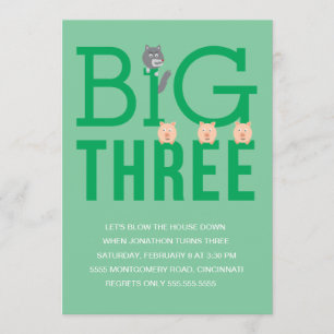 Three Little Pigs Third Birthday Invitation