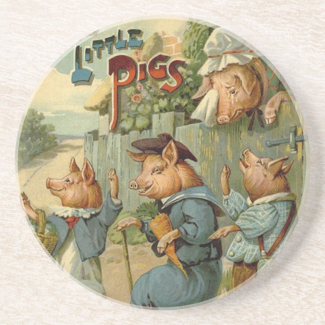 Three Little Pigs Vintage Fairy Tale Coaster (Front)