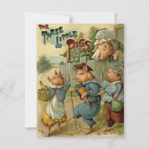Three Little Pigs Vintage Fairy Tale Invitation