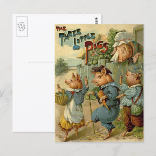 Three Little Pigs Vintage Fairy Tale Postcard